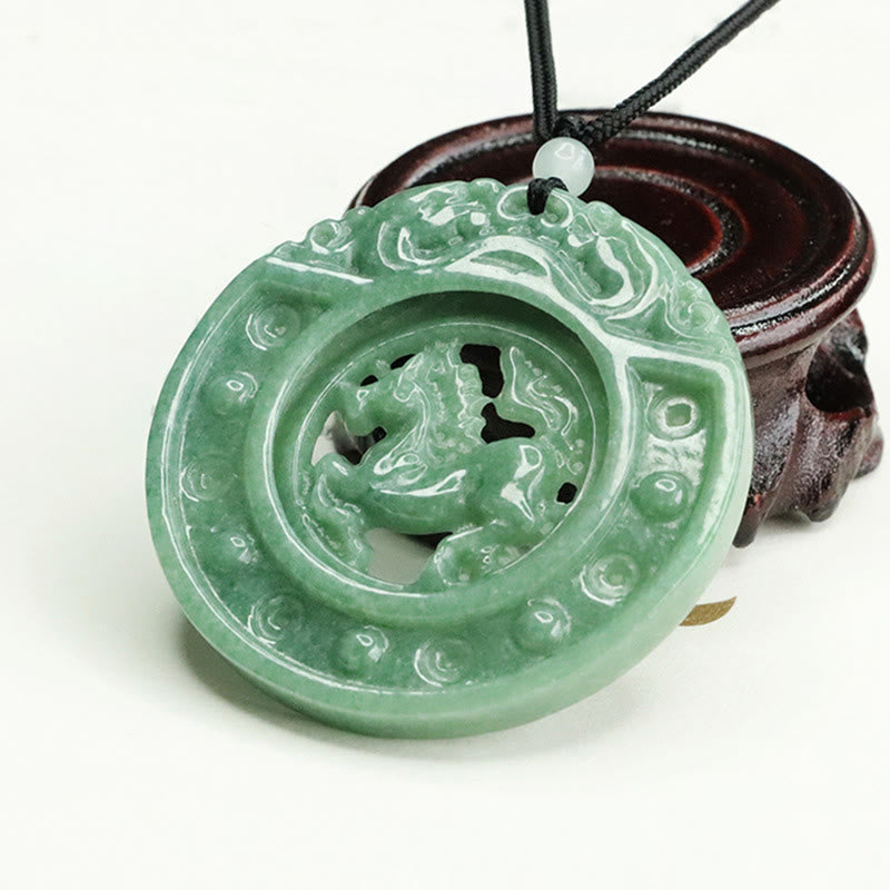 Buddha Stones Collier pendentif en jade rond porte-bonheur, année du Cheval, avec cordon, symbole de l'année du Cheval - image 5