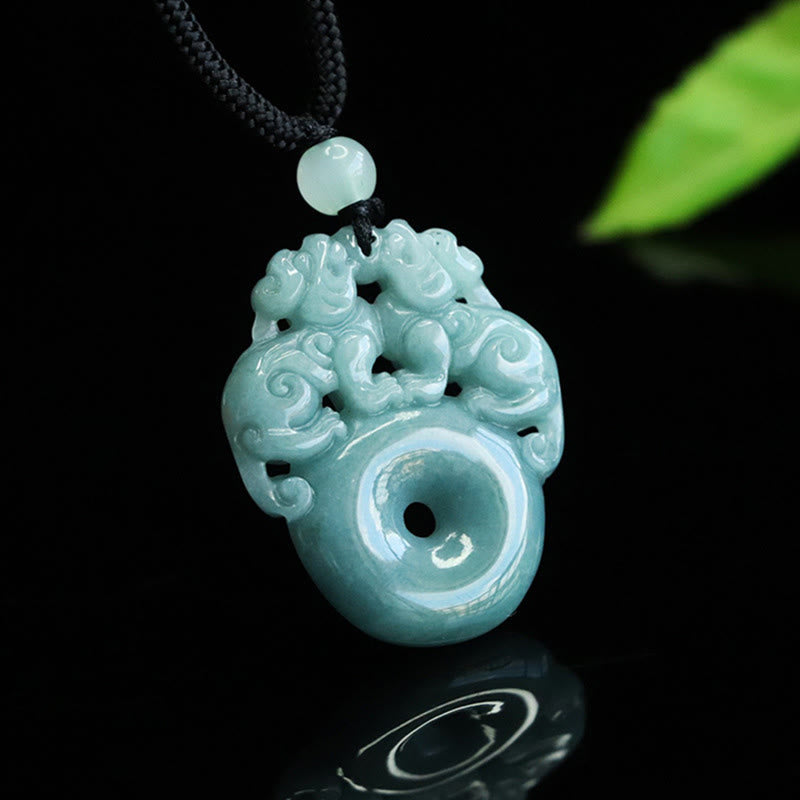 Collier pendentif en jade PiXiu double Buddha Stones , boucle de paix, porte-bonheur et richesse. - image 1