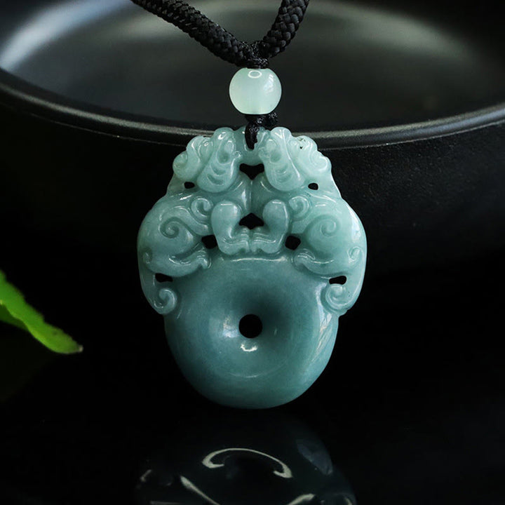 Collier pendentif en jade PiXiu double Buddha Stones , boucle de paix, porte-bonheur et richesse. - image 2