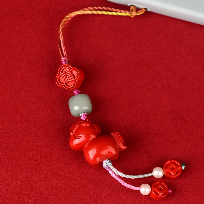 Buddha Stones Année du Cheval Cinabre Naturel Bénédiction du Caractère Fu Décoration de Téléphone à Suspendre - image 2