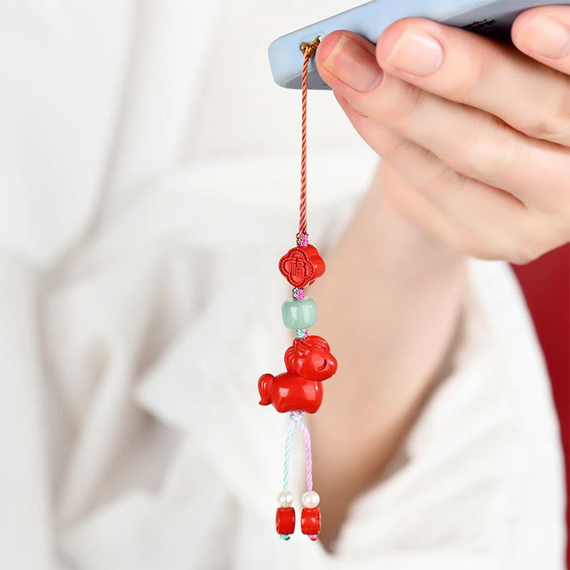 Buddha Stones Année du Cheval Cinabre Naturel Bénédiction du Caractère Fu Décoration de Téléphone à Suspendre - image 4