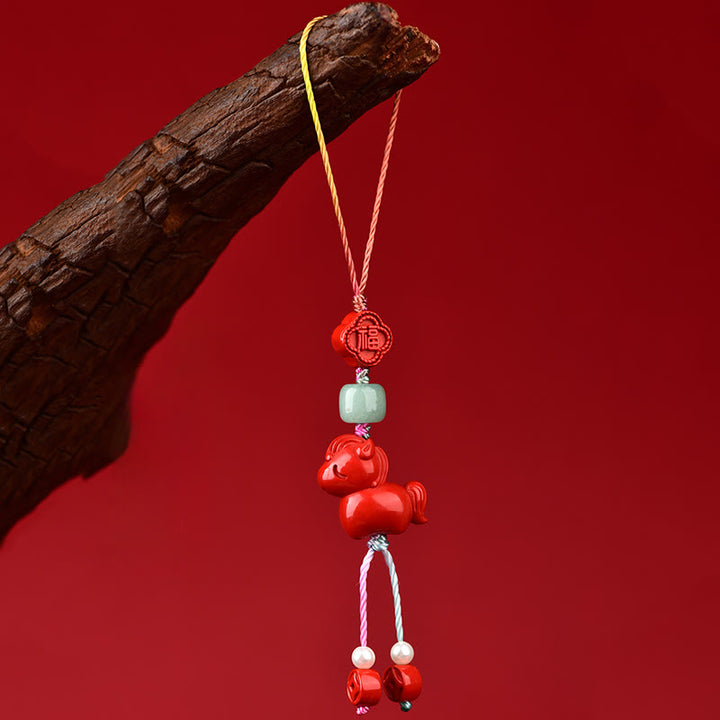 Buddha Stones Année du Cheval Cinabre Naturel Bénédiction du Caractère Fu Décoration de Téléphone à Suspendre - image 3