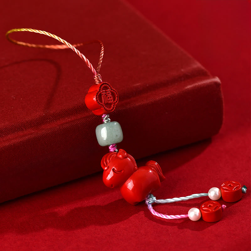 Buddha Stones Année du Cheval Cinabre Naturel Bénédiction du Caractère Fu Décoration de Téléphone à Suspendre - image 1