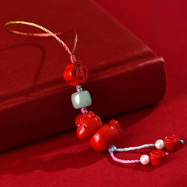 Buddha Stones Année du Cheval Cinabre Naturel Bénédiction du Caractère Fu Décoration de Téléphone à Suspendre - image 1