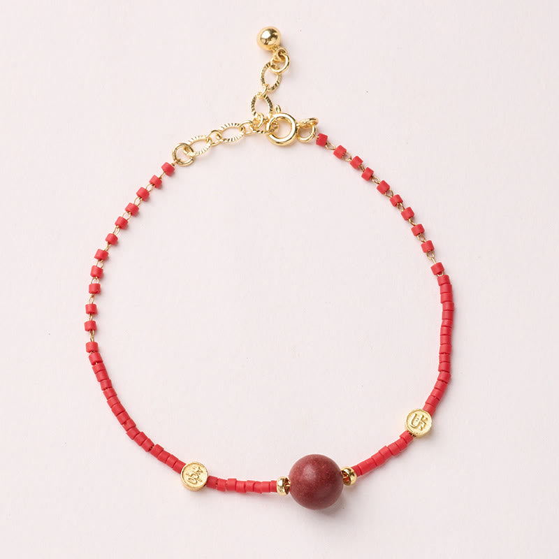 Bracelet de prospérité en verre Liuli rouge et argent sterling 925 Buddha Stones, année du Cheval - Bracelet de perles rouge foncé - image 18