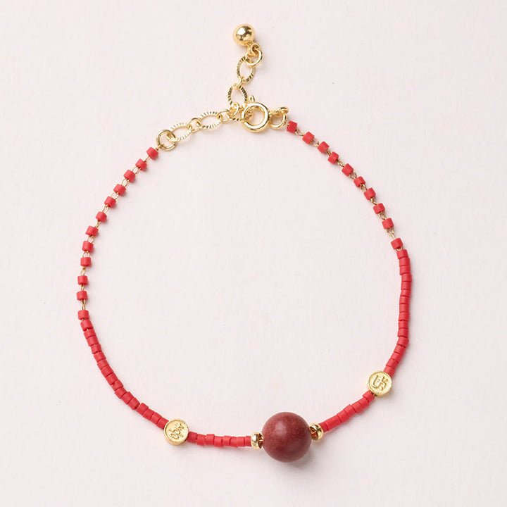 Bracelet de prospérité en verre Liuli rouge et argent sterling 925 Buddha Stones, année du Cheval - Bracelet de perles rouge foncé - image 18