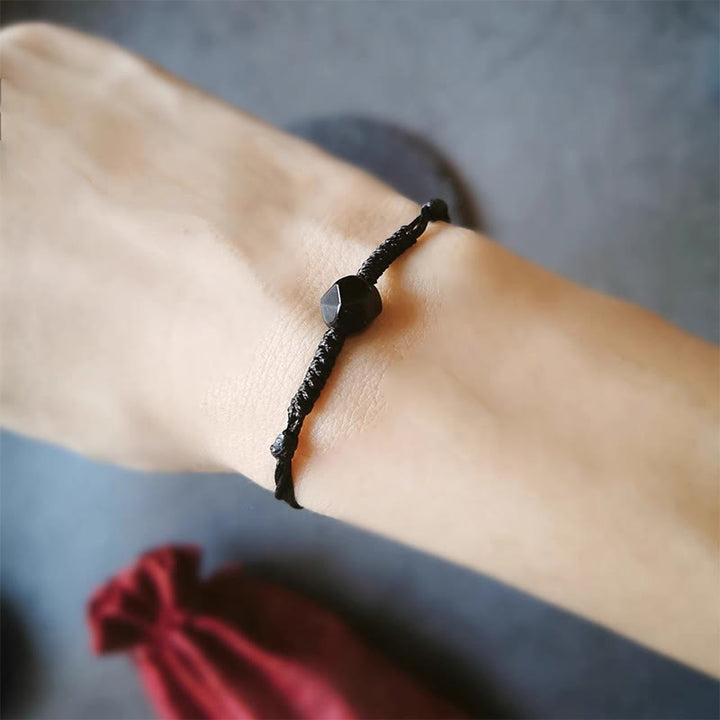Bracelet de force tressé en obsidienne noire naturelle Buddha Stones - image 5