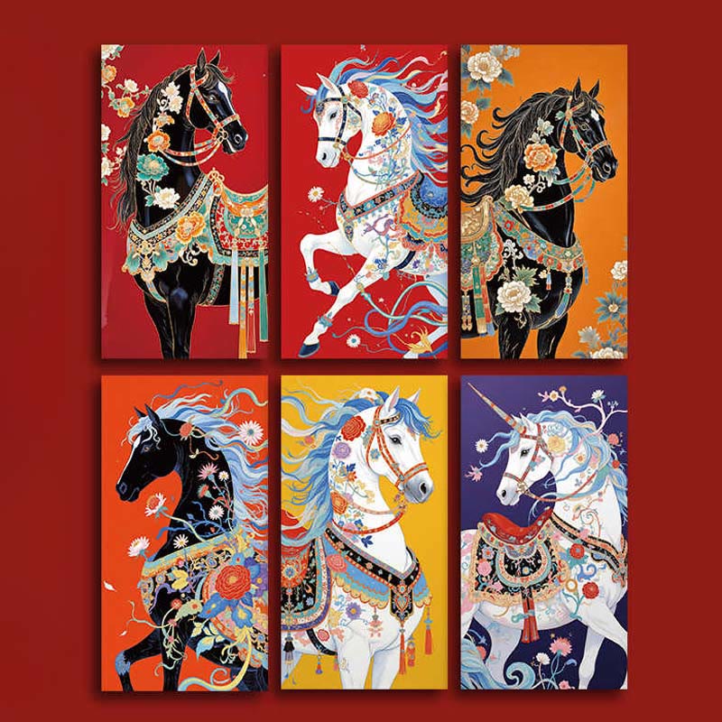 Buddha Stones (6 pièces) - Enveloppe rouge chinoise colorée - Année du Cheval 2026 - Lot de 6 enveloppes rouges chinoises (16,8 x 8,8 cm) - image 1