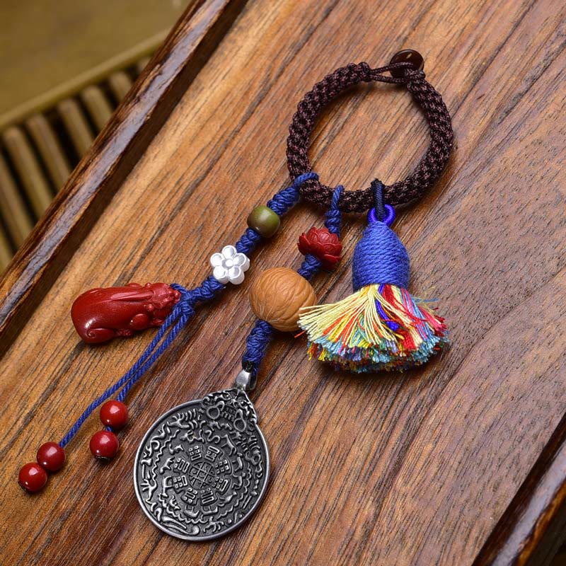 Buddha Stones, Zodiaque chinois, Neuf Palais, Huit Diagrammes, Perle Dzi de Bouddha, Porte-clés Sérénité - Lotus - image 1