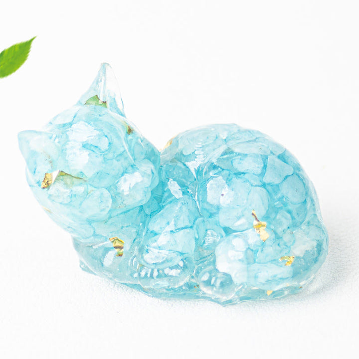 Buddha Stones, éclats de cristal, résine époxy, petit chat, décoration positive  - Aigue-marine (32*43*53 mm) - image 9