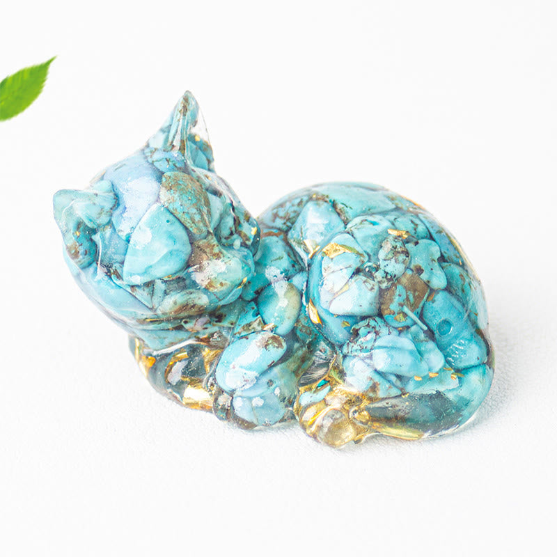 Buddha Stones, éclats de cristal, résine époxy, petit chat, décoration positive  - Turquoise (32*43*53 mm) - image 17