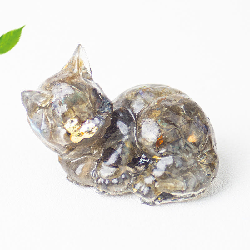 Buddha Stones, éclats de cristal, résine époxy, petit chat, décoration positive  - Labradorite (32*43*53 mm) - image 13