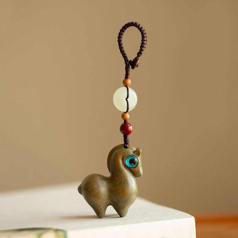 Buddha Stones Année du Cheval Petite feuille Bois de santal rouge Bois de santal vert Bois d'ébène Porte-clés Calme - Bois de santal vert - Corde à boutons - image 8