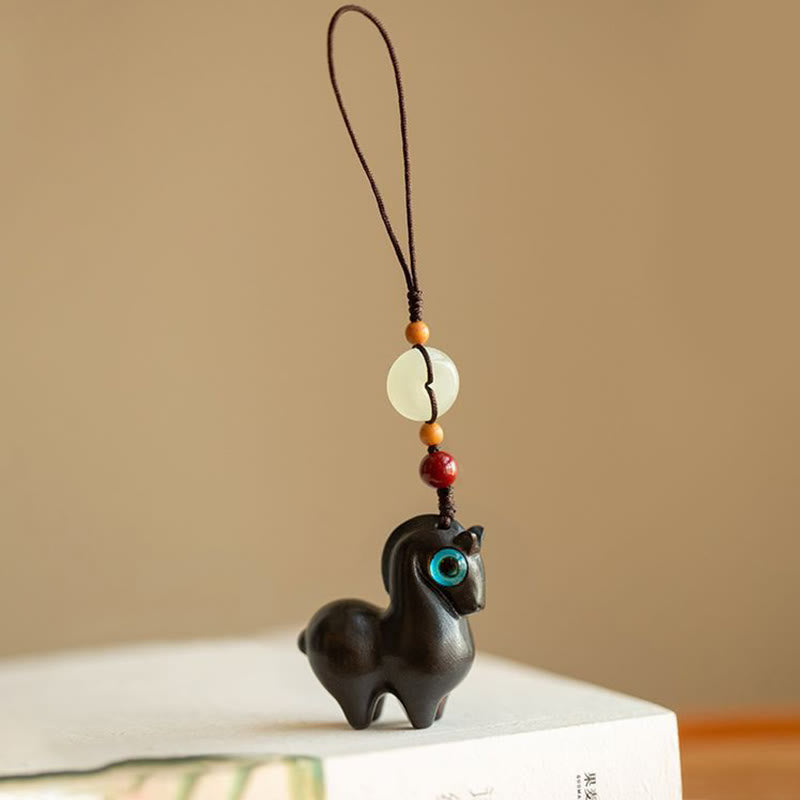 Buddha Stones Année du Cheval Petite feuille Bois de santal rouge Bois de santal vert Bois d'ébène Porte-clés Calme - Bois d'ébène - Corde ordinaire - image 3