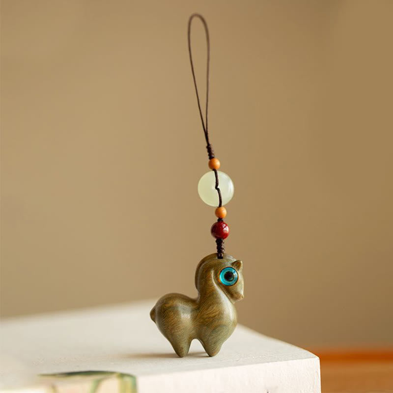 Buddha Stones Année du Cheval Petite feuille Bois de santal rouge Bois de santal vert Bois d'ébène Porte-clés Calme - Bois de santal vert - Corde ordinaire - image 11