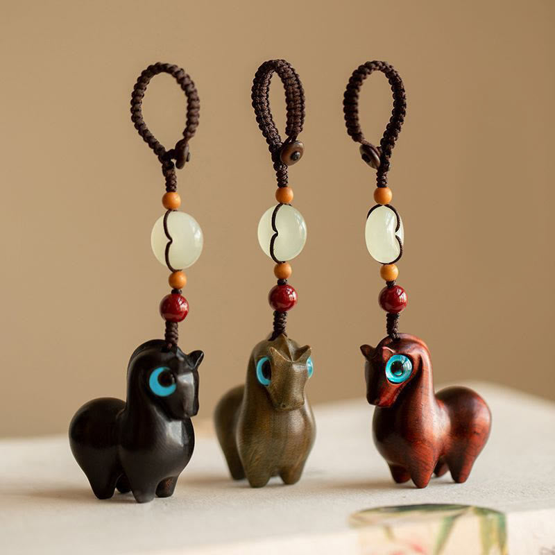 Buddha Stones Année du Cheval Petite feuille Bois de santal rouge Bois de santal vert Bois d'ébène Porte-clés Calme - image 1