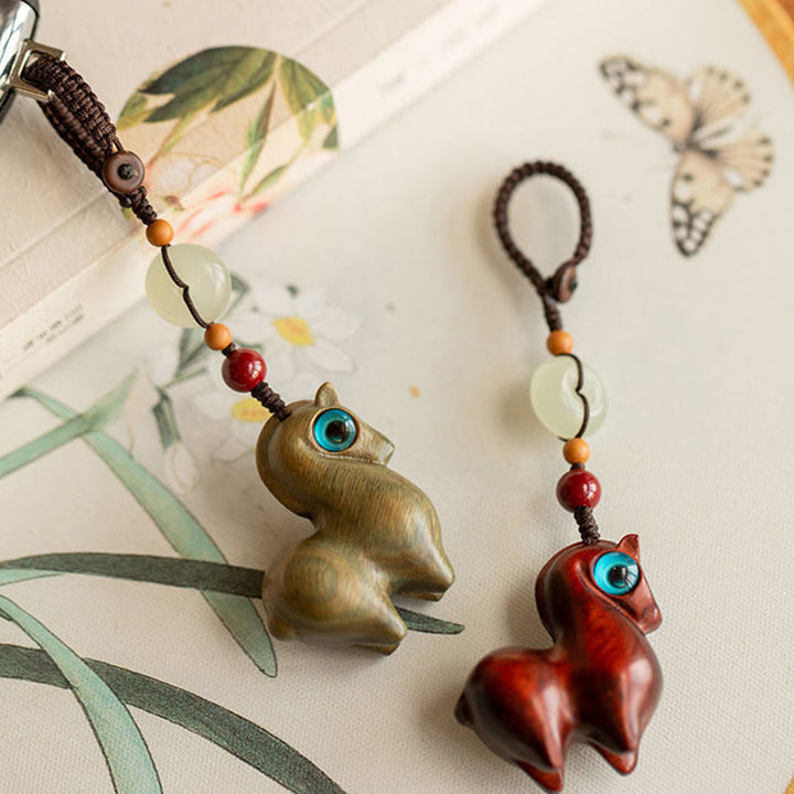 Buddha Stones Année du Cheval Petite feuille Bois de santal rouge Bois de santal vert Bois d'ébène Porte-clés Calme - image 10