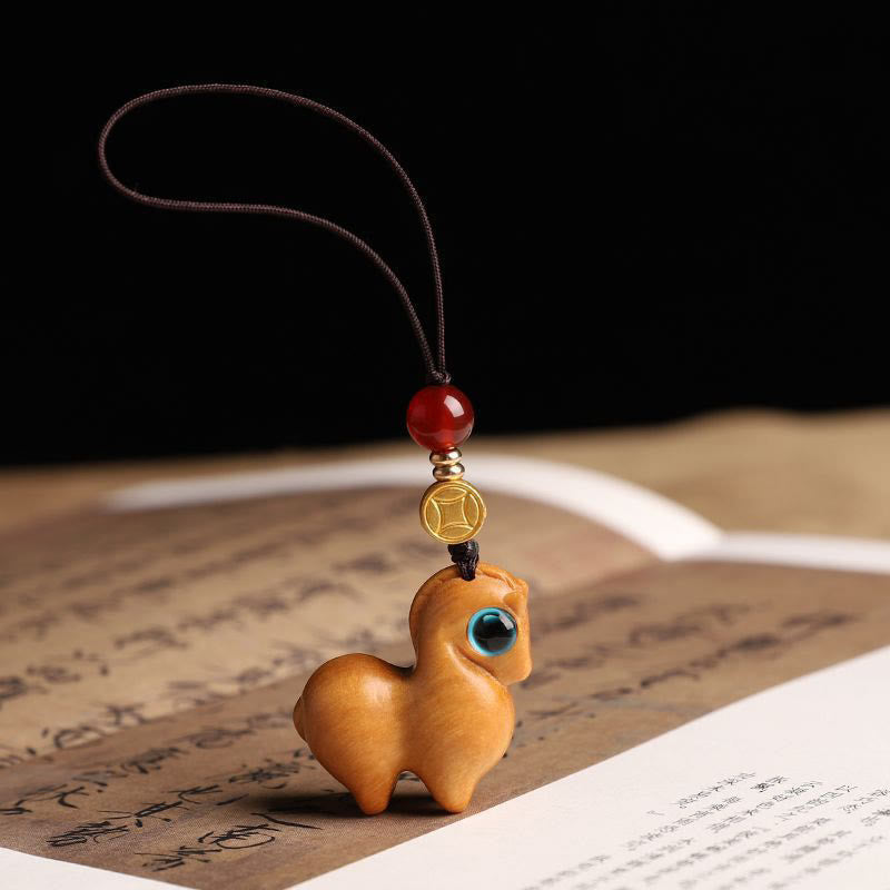 Buddha Stones Année du Cheval Petite feuille Bois de santal rouge Porte-clés apaisant Décoration à suspendre pour téléphone - Santal - Décoration suspendue pour téléphone - image 7