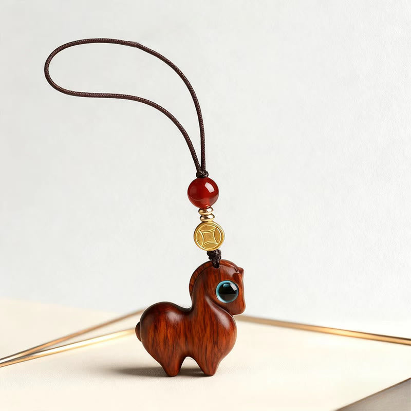 Buddha Stones Année du Cheval Petite feuille Bois de santal rouge Porte-clés apaisant Décoration à suspendre pour téléphone - image 2