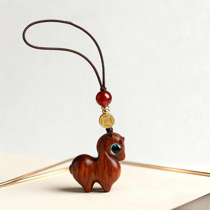 Buddha Stones Année du Cheval Petite feuille Bois de santal rouge Porte-clés apaisant Décoration à suspendre pour téléphone - image 2