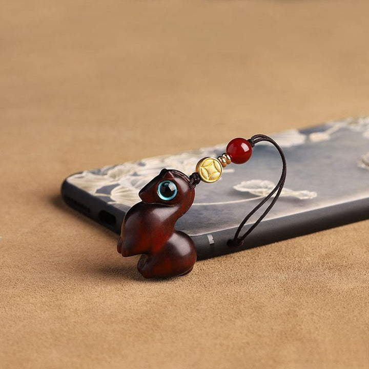 Buddha Stones Année du Cheval Petite feuille Bois de santal rouge Porte-clés apaisant Décoration à suspendre pour téléphone - image 3