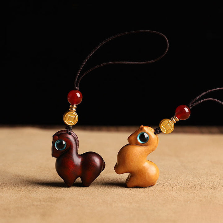 Buddha Stones Année du Cheval Petite feuille Bois de santal rouge Porte-clés apaisant Décoration à suspendre pour téléphone - image 8