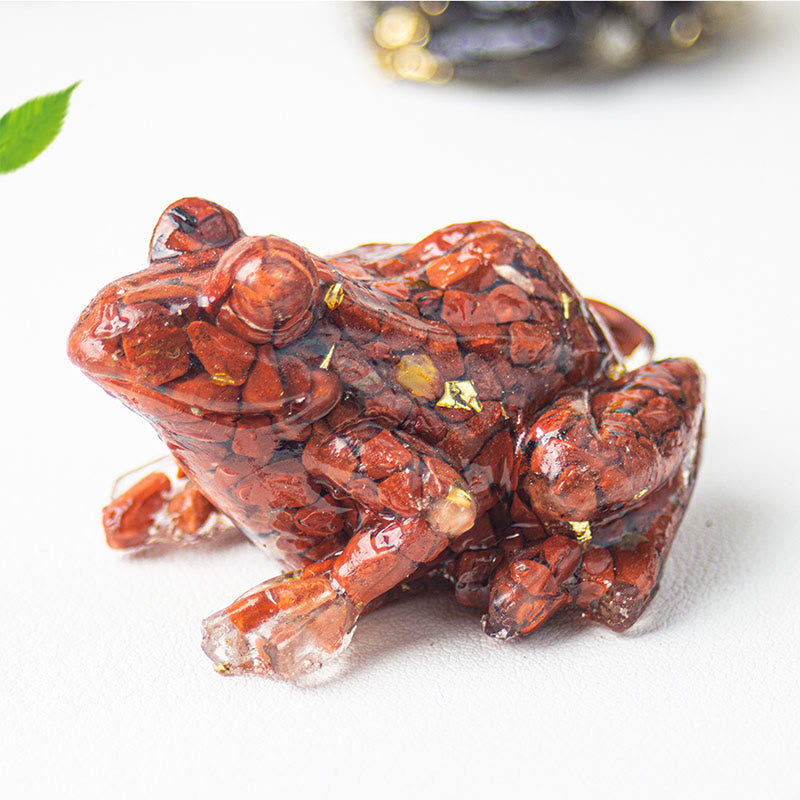 Statue décorative de petite grenouille en résine cristal et Buddha Stones, inspirée de la passion - Jaspe rouge (65*55*38 mm) - image 0