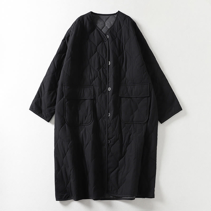 Manteau en coton pour femme, manches longues, col en V, boutons simples, Buddha Stones , avec poches - Noir - US14，UK/AU18，EU46 (2XL) - image 5