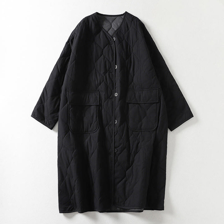 Manteau en coton pour femme, manches longues, col en V, boutons simples, Buddha Stones , avec poches - Noir - US14，UK/AU18，EU46 (2XL) - image 5