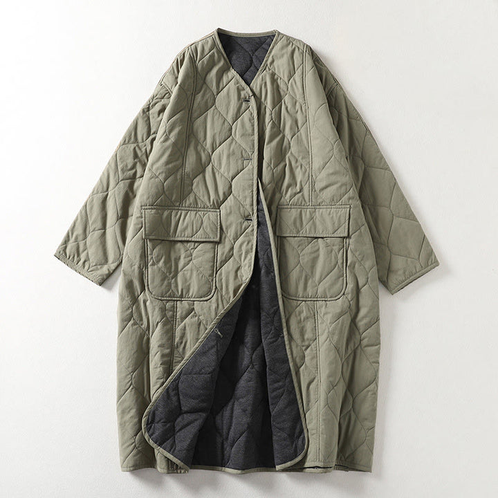 Manteau en coton pour femme, manches longues, col en V, boutons simples, Buddha Stones , avec poches - Vert foncé - US14，UK/AU18，EU46 (2XL) - image 6