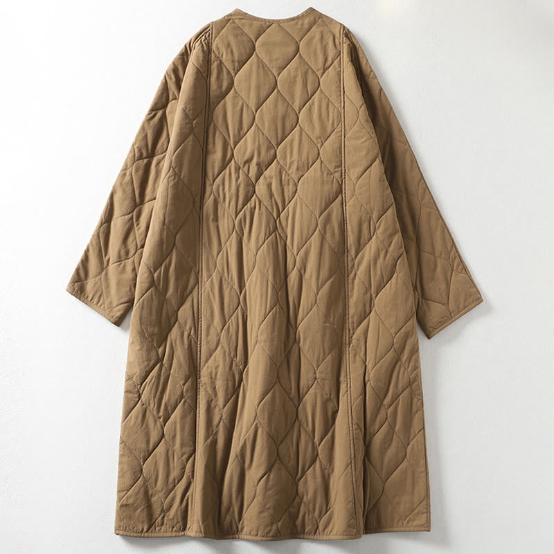 Manteau en coton pour femme, manches longues, col en V, boutons simples, Buddha Stones , avec poches - image 1