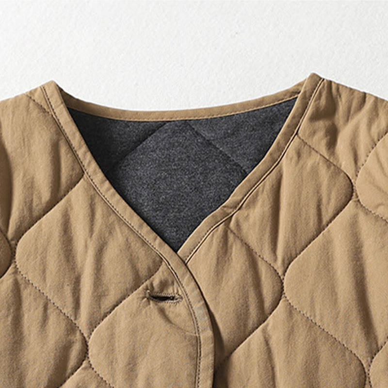 Manteau en coton pour femme, manches longues, col en V, boutons simples, Buddha Stones , avec poches - image 2