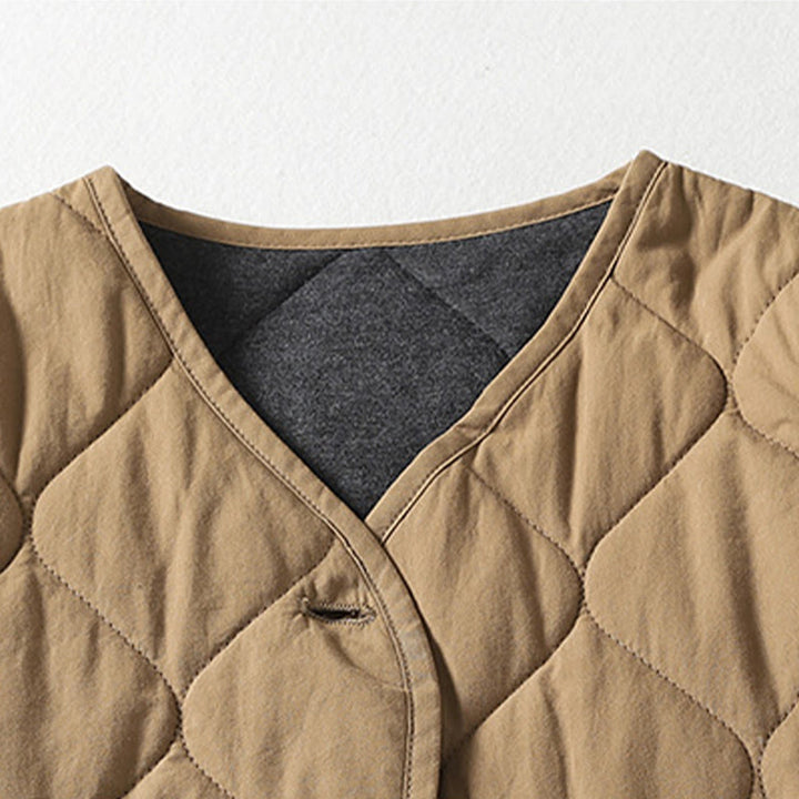 Manteau en coton pour femme, manches longues, col en V, boutons simples, Buddha Stones , avec poches - image 2