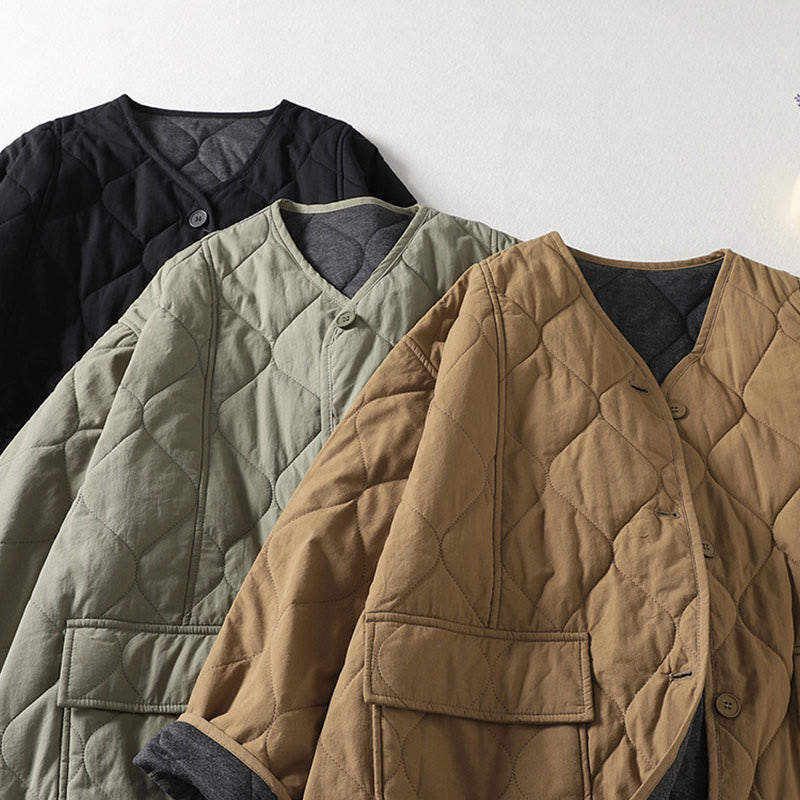 Manteau en coton pour femme, manches longues, col en V, boutons simples, Buddha Stones , avec poches - image 8