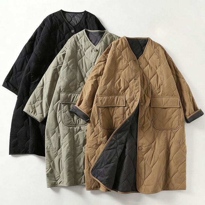 Manteau en coton pour femme, manches longues, col en V, boutons simples, Buddha Stones , avec poches - image 7