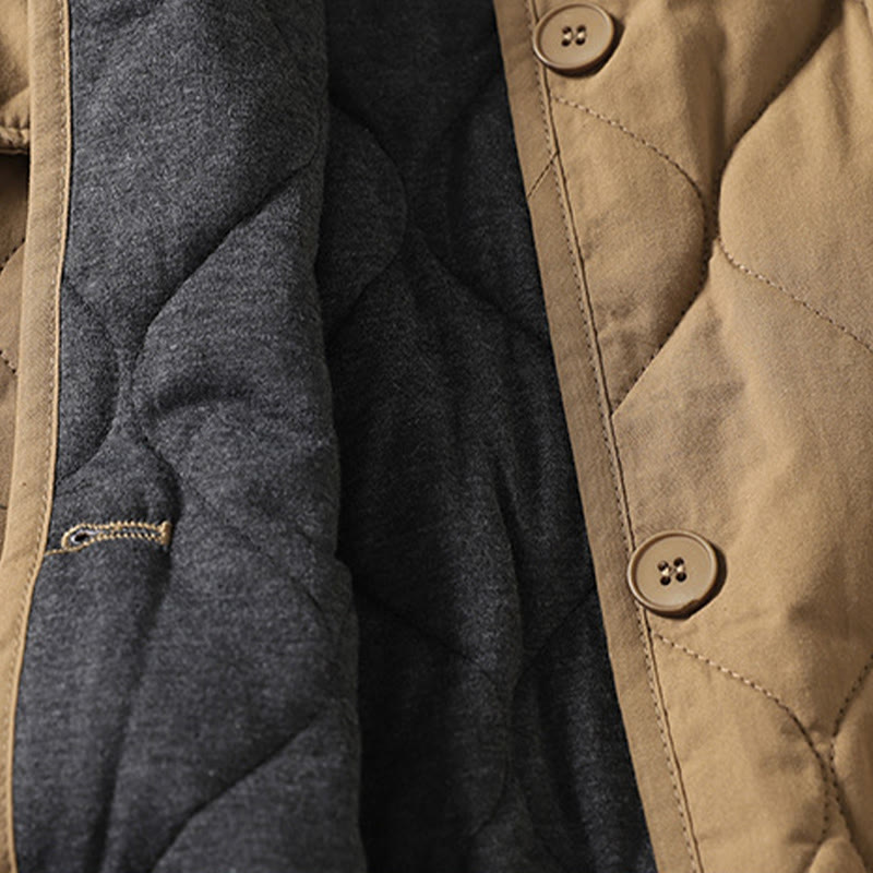 Manteau en coton pour femme, manches longues, col en V, boutons simples, Buddha Stones , avec poches - image 3