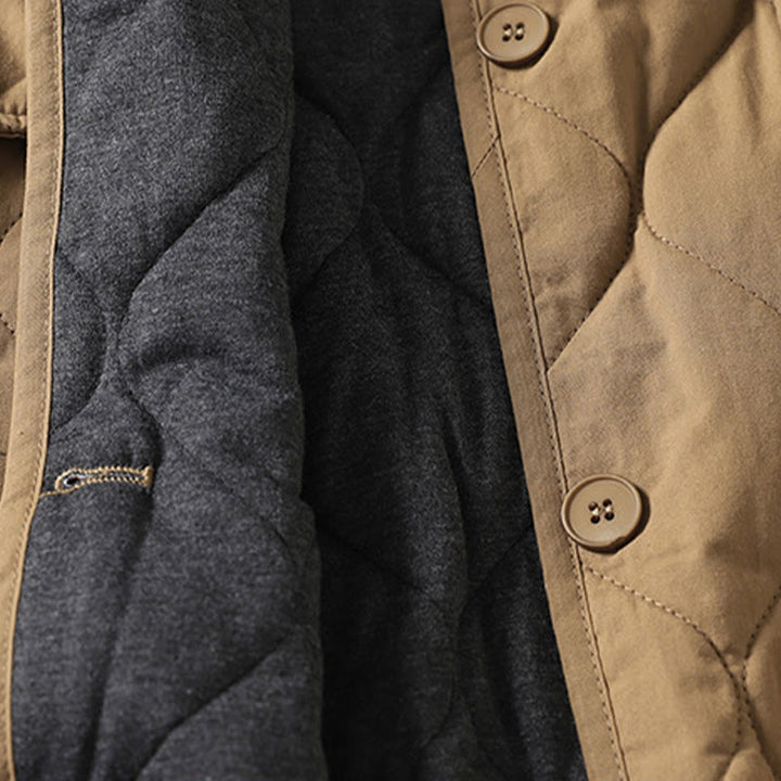 Manteau en coton pour femme, manches longues, col en V, boutons simples, Buddha Stones , avec poches - image 3