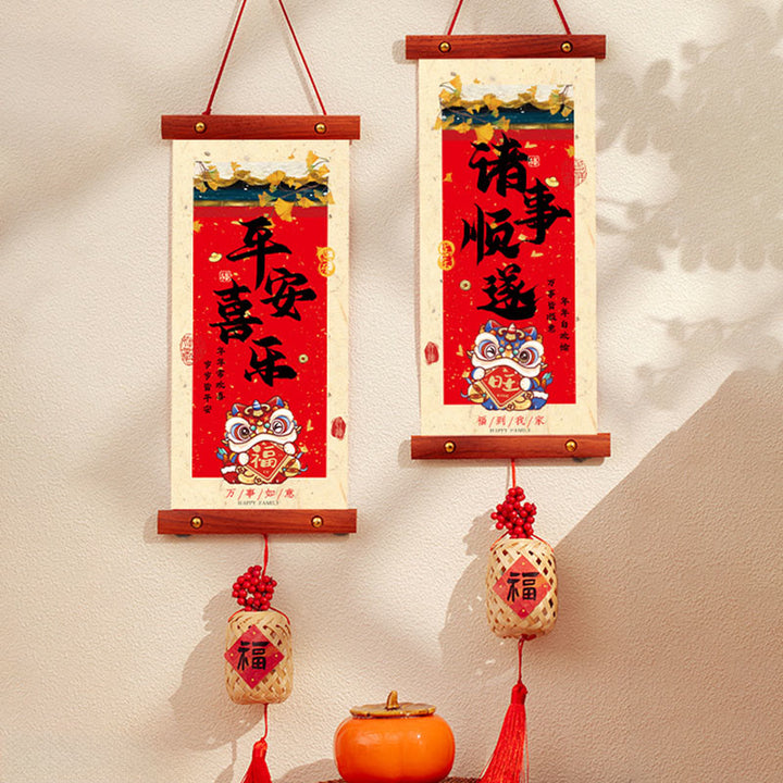 Buddha Stones, année du Cheval, Nouvel An chinois, Fête du Printemps, décoration suspendue porte-bonheur, décoration du Nouvel An chinois et de la Fête du Printemps - Breloque Fu Style Paix et Joie 15*60 cm - image 3