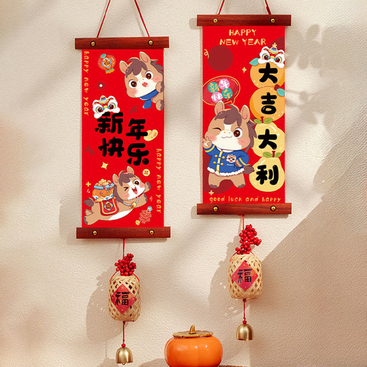 Buddha Stones, année du Cheval, Nouvel An chinois, Fête du Printemps, décoration suspendue porte-bonheur, décoration du Nouvel An chinois et de la Fête du Printemps - Breloque Fu style Bonne Année 15*60 cm - image 11