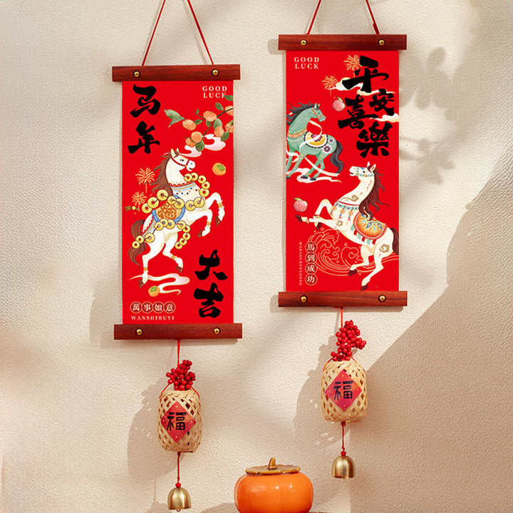 Buddha Stones, année du Cheval, Nouvel An chinois, Fête du Printemps, décoration suspendue porte-bonheur, décoration du Nouvel An chinois et de la Fête du Printemps - Porte-bonheur et joie Fu Charm Style 15*60 cm - image 12
