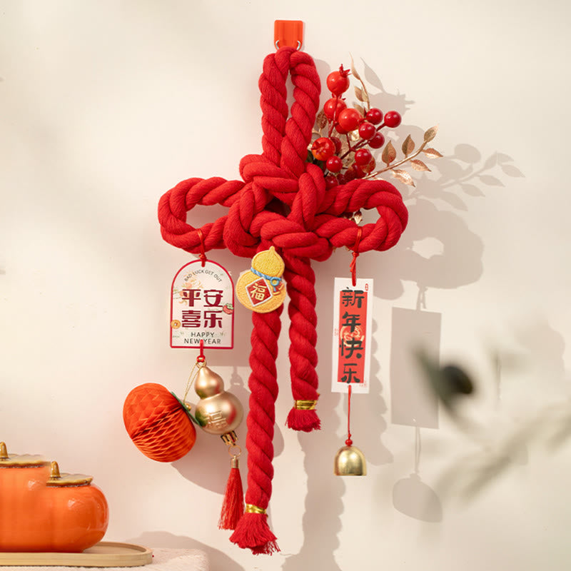 Buddha Stones Année du Cheval Lion dansant Caractère Fu Nœud chinois Décoration porte-bonheur - Calebasse à broder, taille moyenne 20 x 40 cm - image 9