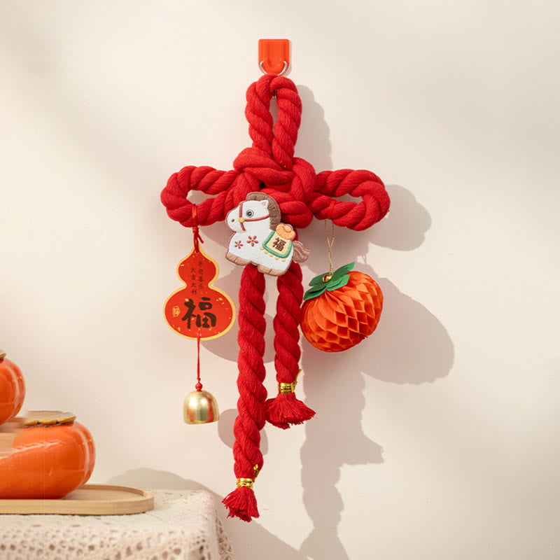 Buddha Stones Année du Cheval Lion dansant Caractère Fu Nœud chinois Décoration porte-bonheur - Cheval de petite taille 17*30 cm - image 11