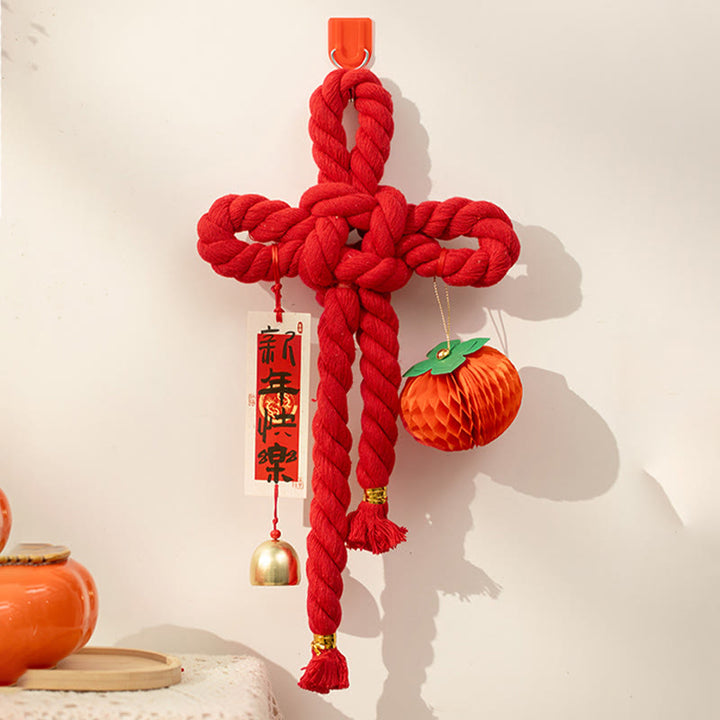 Buddha Stones Année du Cheval Lion dansant Caractère Fu Nœud chinois Décoration porte-bonheur - Kaki petit format 17*30 cm - image 10