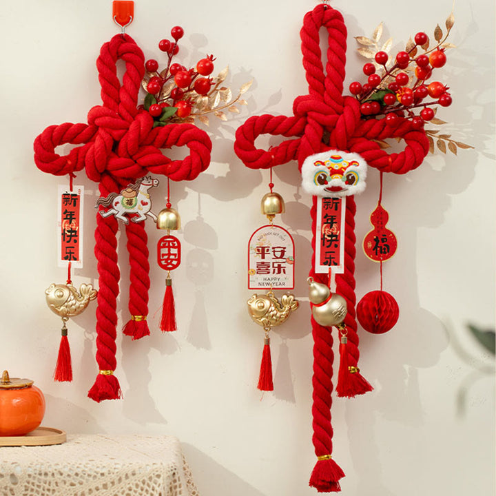 Buddha Stones Année du Cheval Lion dansant Caractère Fu Nœud chinois Décoration porte-bonheur - image 18