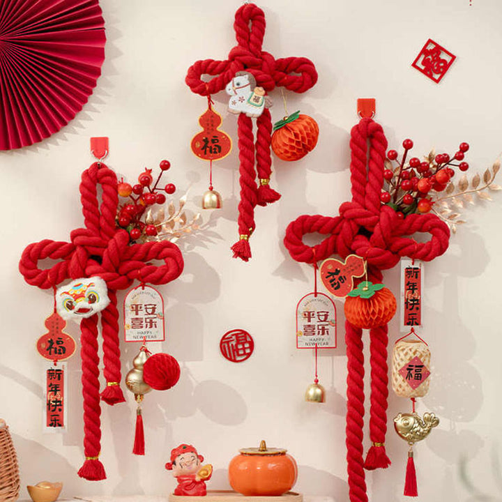 Buddha Stones Année du Cheval Lion dansant Caractère Fu Nœud chinois Décoration porte-bonheur - image 0