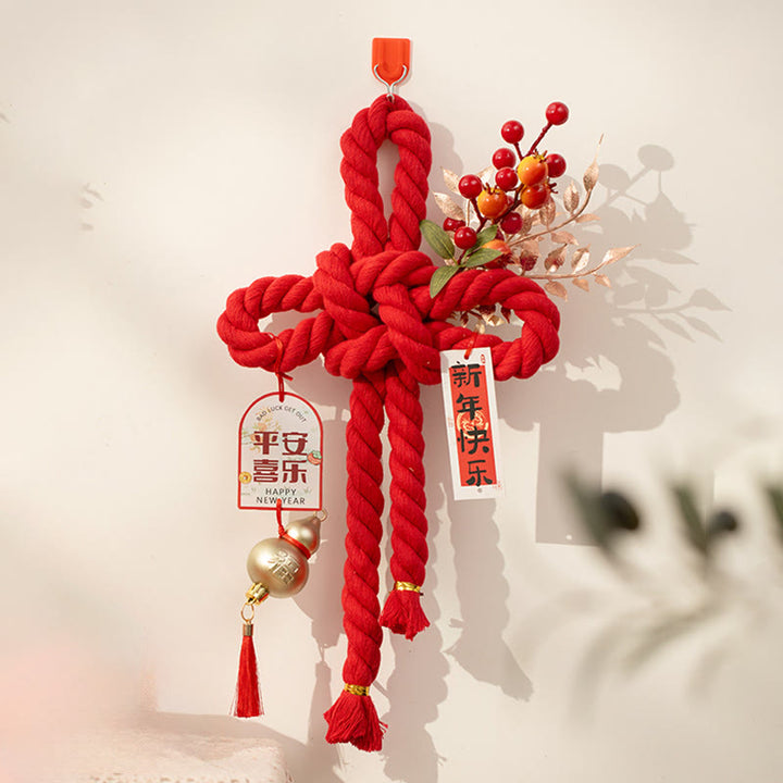 Buddha Stones Année du Cheval Lion dansant Caractère Fu Nœud chinois Décoration porte-bonheur - Courge de taille moyenne 20*40 cm - image 6