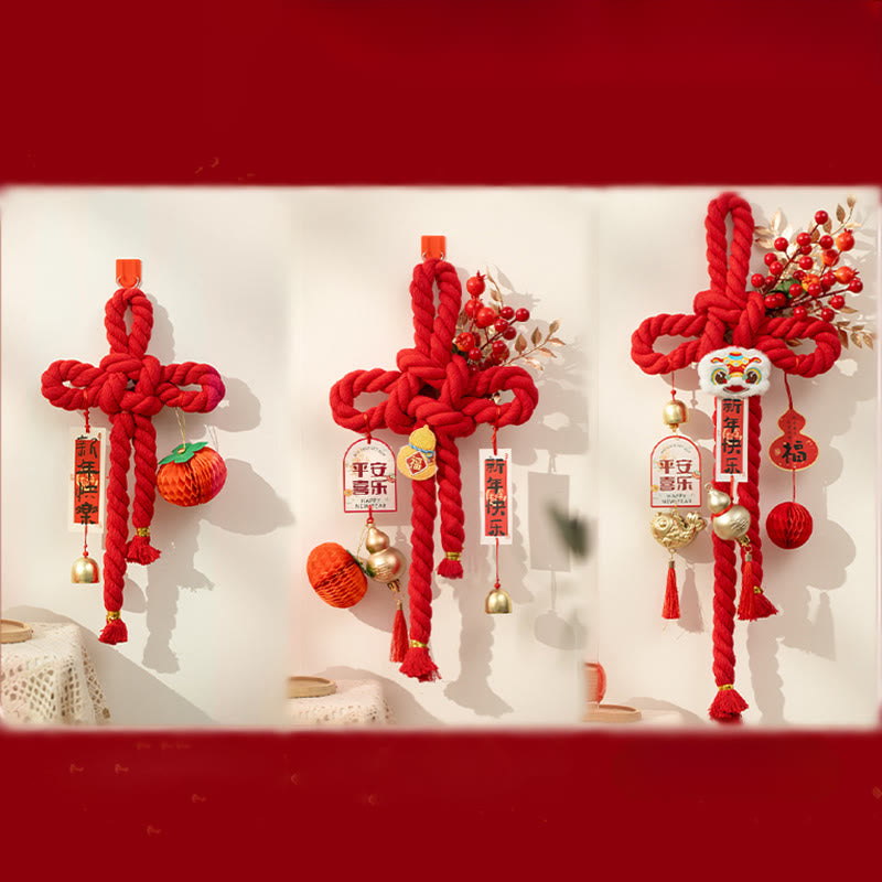 Buddha Stones Année du Cheval Lion dansant Caractère Fu Nœud chinois Décoration porte-bonheur - image 21