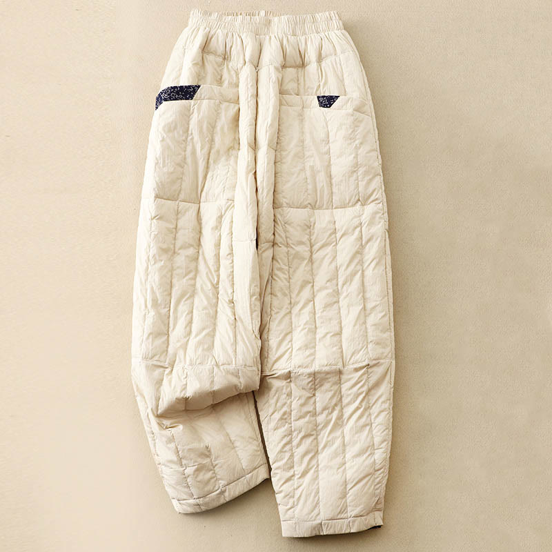 Pantalon d'hiver thermique patchwork en coton pour femme Buddha Stones avec poches - soie de maïs - US8-10，UK/AU12-14，EU40-42 (2XL) - image 0