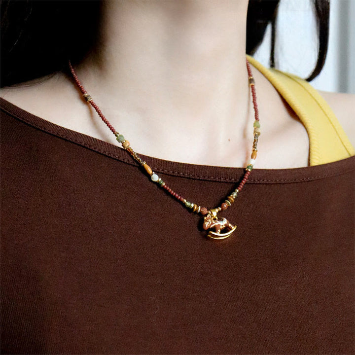 Buddha Stones Année du Cheval Cuivre Œil de Tigre Perles Assorties Collier Pendentifs Équilibre - image 4