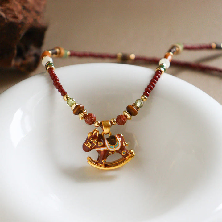 Buddha Stones Année du Cheval Cuivre Œil de Tigre Perles Assorties Collier Pendentifs Équilibre - image 3